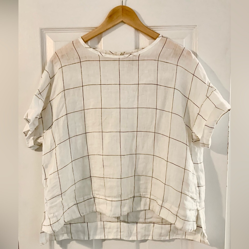 Boxy Plaid Linen Top